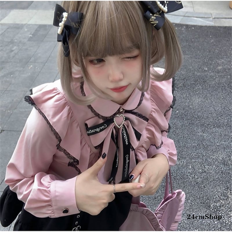 24cmShop地雷系フリル襟ブラックピンクセットアップとスカートsuf015