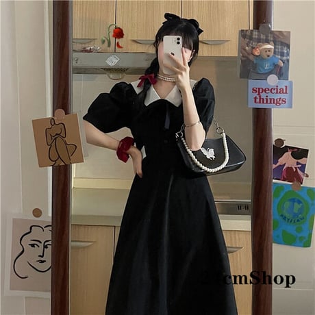 24cmShopブラック系半袖ファッションワンピース 1218