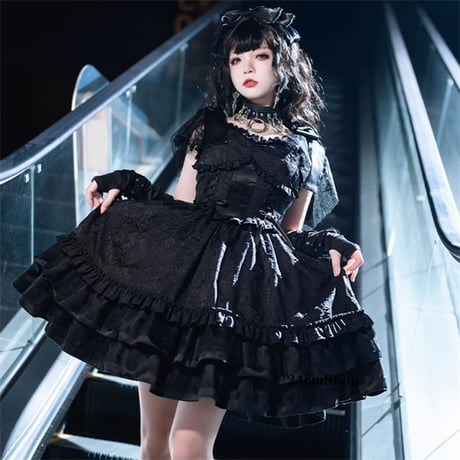 ゴシックレースティアードワンピース opf037