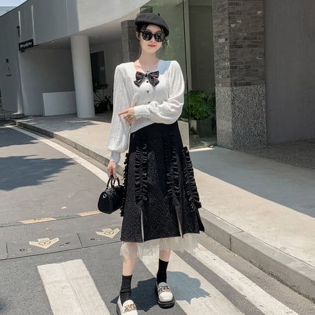 24cmShop アシメプリーツフレアスカート cq002