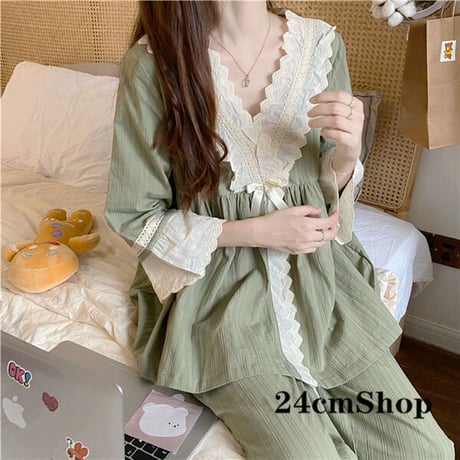 24cmshop Sleepwear レースシャツ+パンツセット 1168