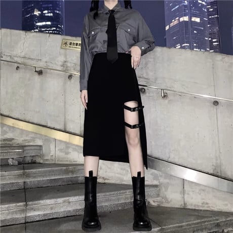 ブラック系ファッション長い スカートcq004