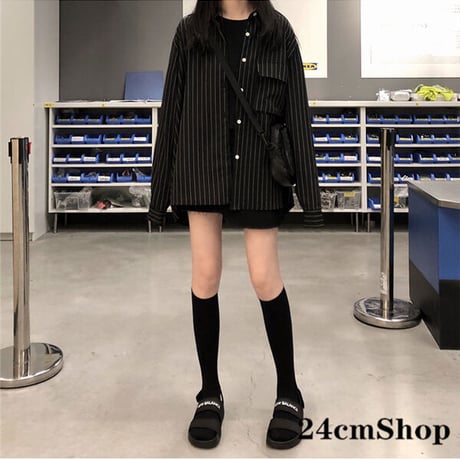 原宿風ファッションストライプの長袖シャツ  1117