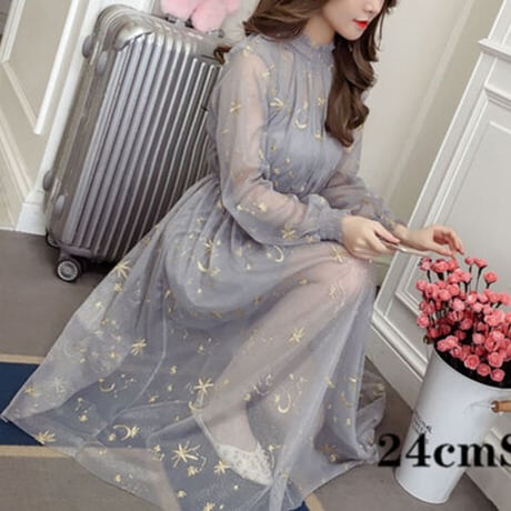 24cmshop 月＆星ボタン韓国ファッションワンピース 1155