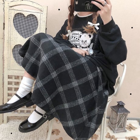 SetUp 長袖Tシャツ+チェックスカート2点セット  623