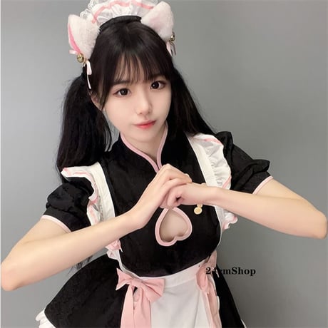 チャイナ風ツーサイドリボンメイド服  opf121