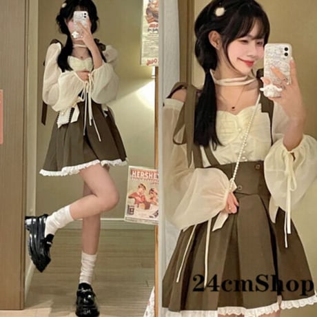24cmShop かわいいシャツ+リボンワンピース2枚セット 1152