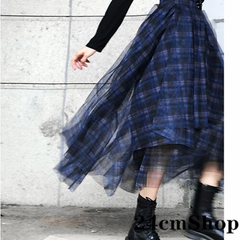 青いチェックのレースのスカート 1122 | 可愛い服量産型服通販24cm  