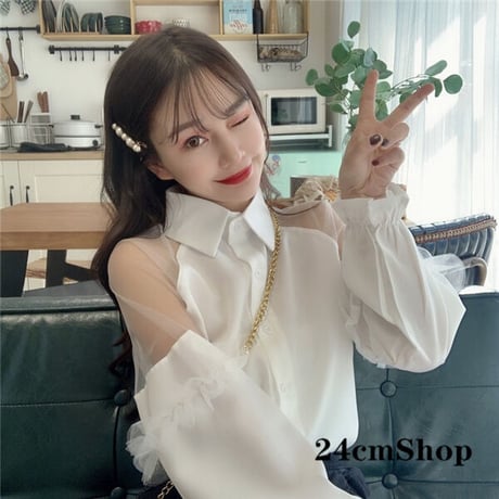 24cmshop カットアウトスリーブ ラッフルデザインシャツ 1141