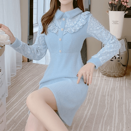 韓国服フリル花柄レースヨークワンピ24CM-784