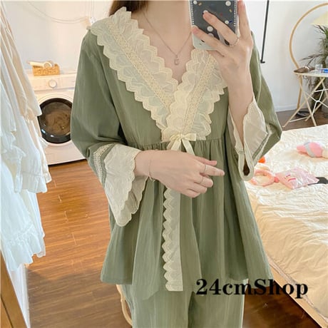 24cmshop Sleepwear レースシャツ+パンツセット 1168