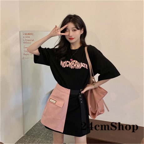 フロントロゴTシャツワンピース＋ハーフスカート  1127