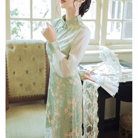 24cmShop シフォンレイヤードフラワーチャイナドレス 1208