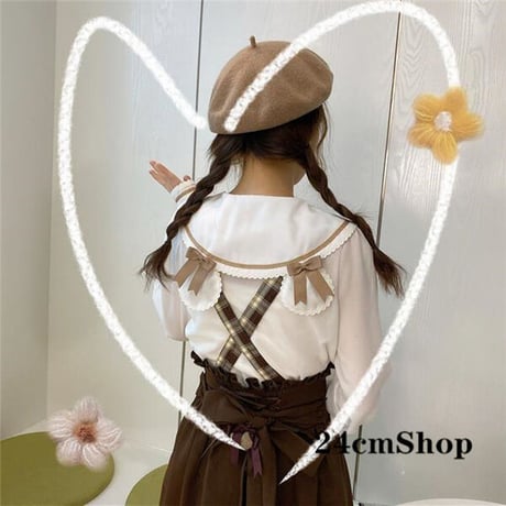 24cmShop かわいいシャツ+ジャンパースカート(リボン付き) 1186