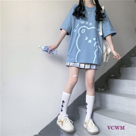 プリントTシャツ+プリーツジャンパースカート  907