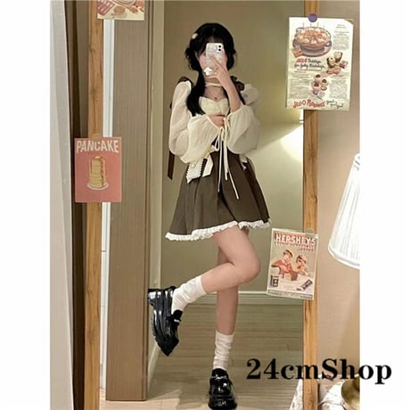 24cmShop かわいいシャツ+リボンワンピース2枚セット 1152