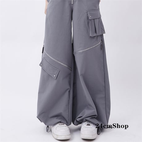 【Amazonで購入可能】グレーレトロジッパーポケットツーウェアデザインドロストパンツ kz001