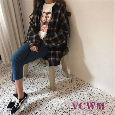 チェックロングシャツ  1027