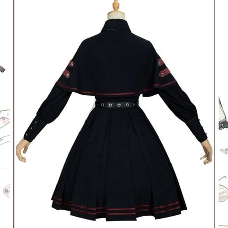 [4点セット] 軍服シャツ+蝶結び+半身スカート+ベルト  740