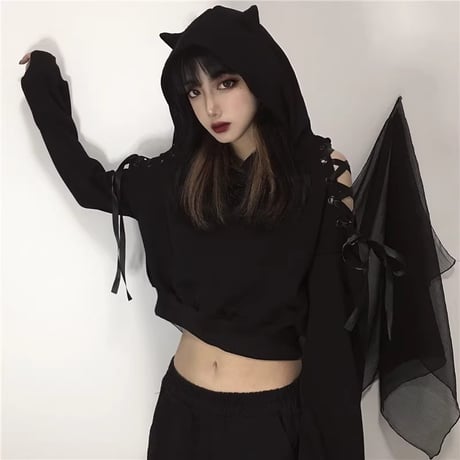 原宿風ブラック系ファッション長袖Tシャツ tx095