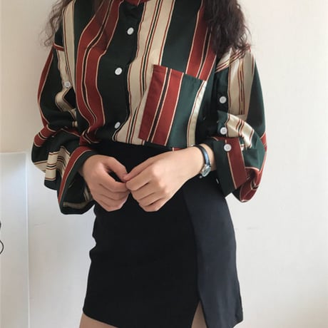 Tops アシンメトリーデザイン レトロシャツ 458