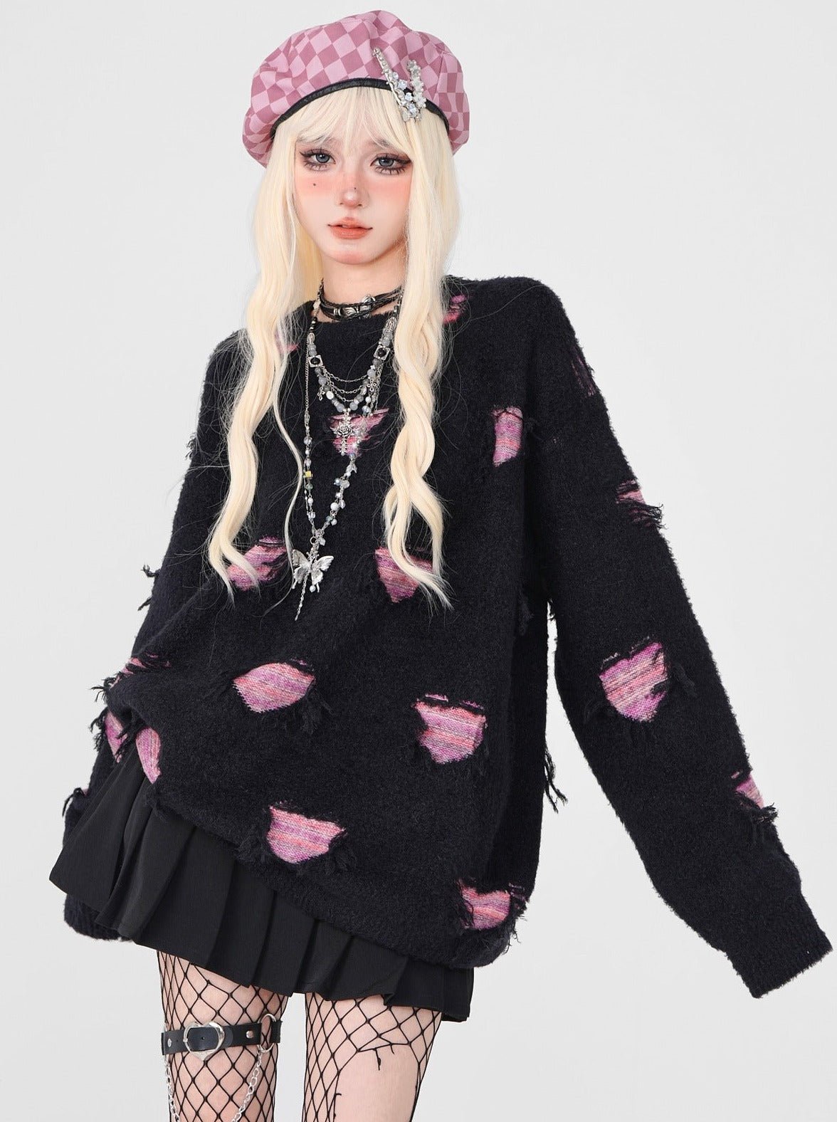 ダメージドットハートニット (1)tx032 | 可愛い服量産型服通販24cm