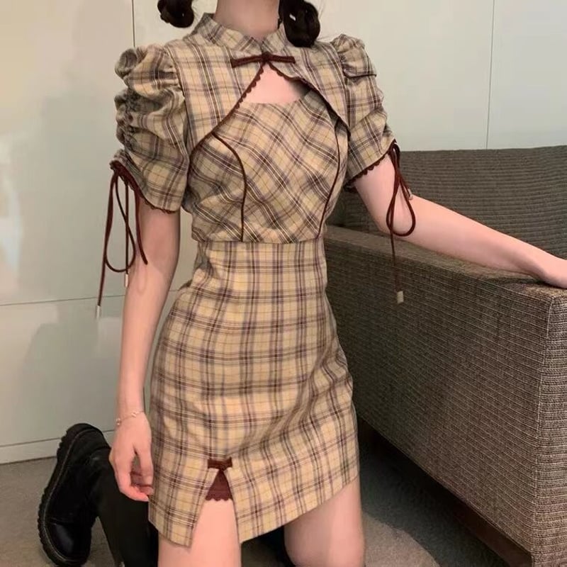 24cmShop チェック柄胸あきスリットワンピース 1189 | 可愛い服 24cmShop チェック柄胸あきスリットワンピース 1189 | 可愛い服