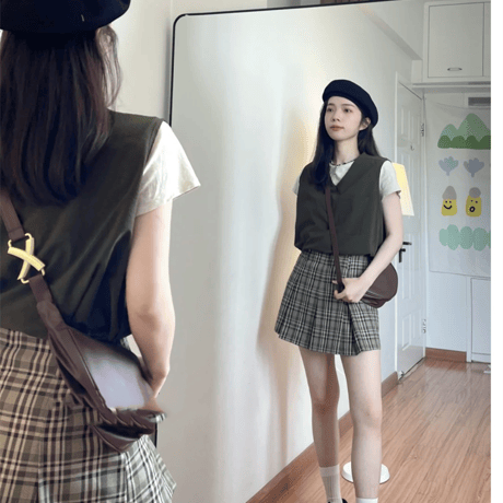 24cmShop 韓国ファッションベスト+Tシャツ+スカート3点セット sus085