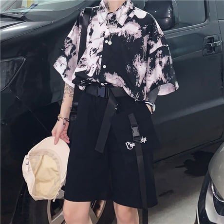 Tops 原宿風総柄フラワー ビッグシャツ 456