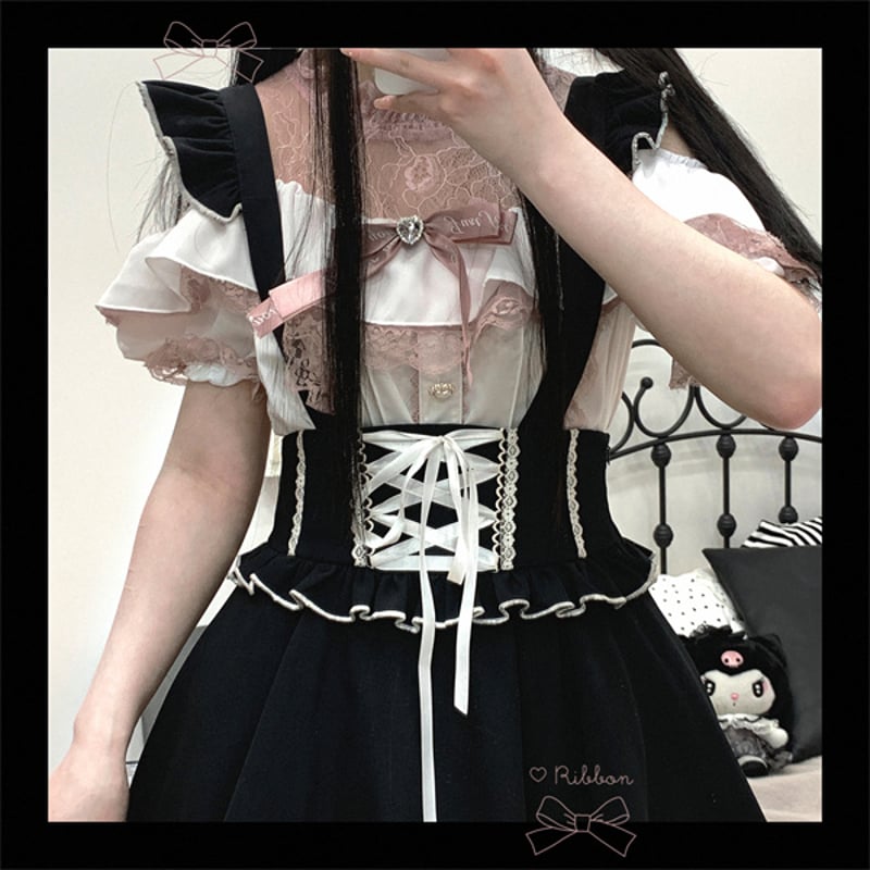 新品 レースアップ コルセットライク スカパン ピンク 量産型 地雷系