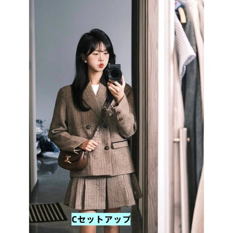韓国ファッション チェックジャケットセットアップ 137