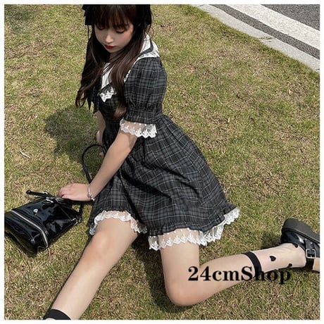 24cmShopフロントリボンチェックレースワンピース 180