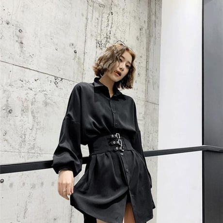 OnePiece コルセット風ベルトシャツワンピース  475