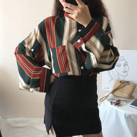 Tops アシンメトリーデザイン レトロシャツ 458