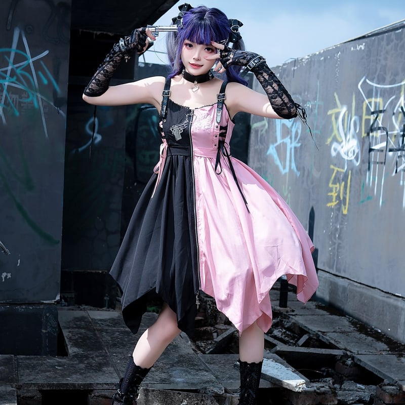 24cmShop 地雷系Black/Pink大人気ワンピース ops009 | 可愛い服量産型