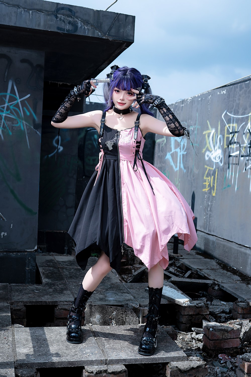 24cmShop 地雷系Black/Pink大人気ワンピース ops009 | 可愛い服量産型