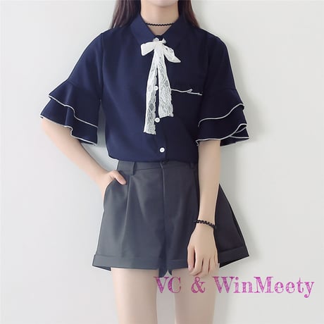 Tops| リボン半袖シャツ 064