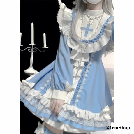 【天使界隈👼】スタンドカラークロスエンジェルティアードリボンドレスopf003
