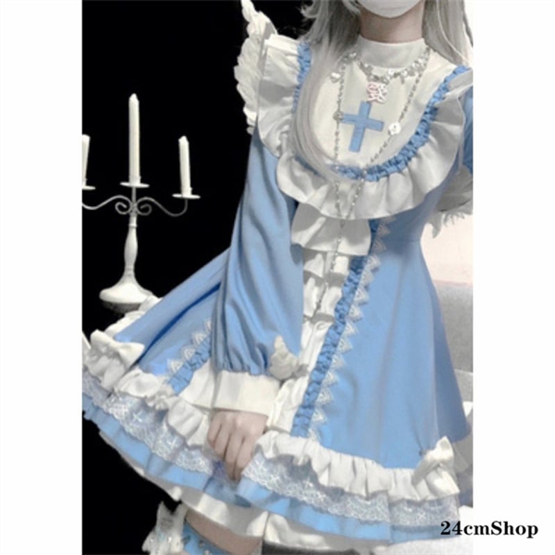 天使界隈👼】スタンドカラークロスエンジェルティアードリボンドレス