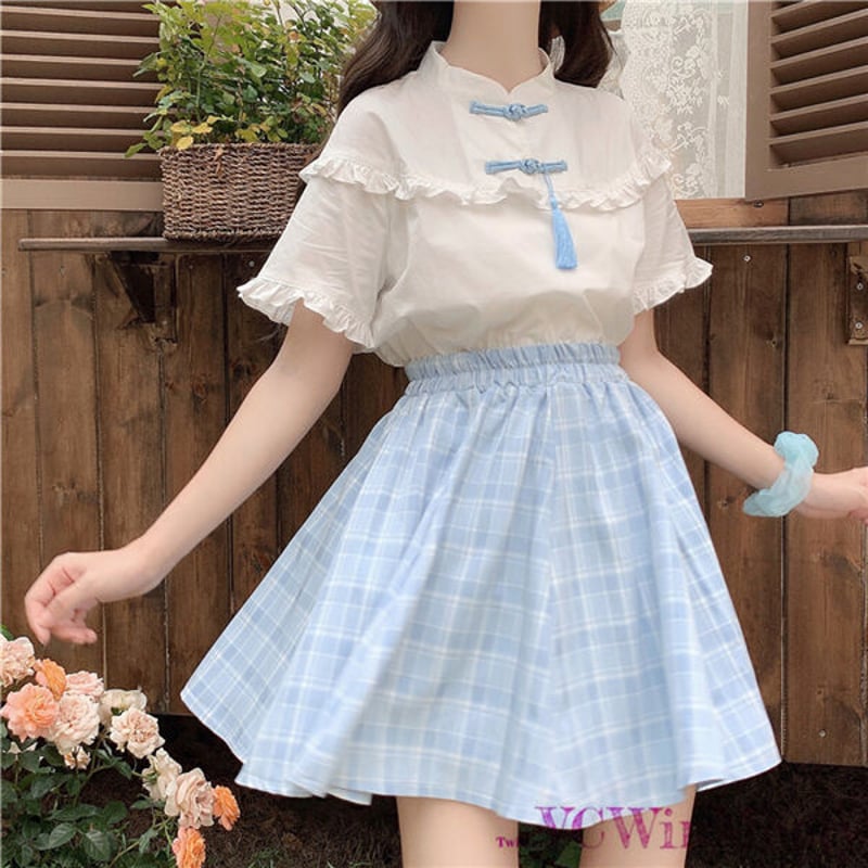 国内発送/新作☆DABUWAWA☆ボタンシャツ スカート セットアップ SetUp シャツ+スカート2点セット 558 | 可愛い服量産型服通販