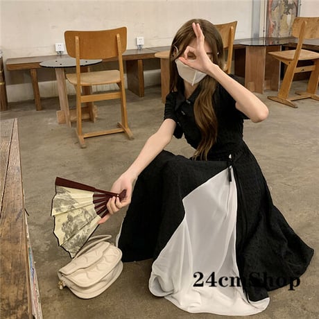24cmShopブラック系半袖ファッションワンピース 1220