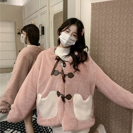 Kawaii Bear Lamb cashmere Short Jacket  wt042