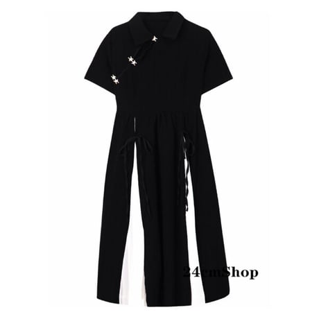 24cmShopブラック系半袖ファッションワンピース 1220