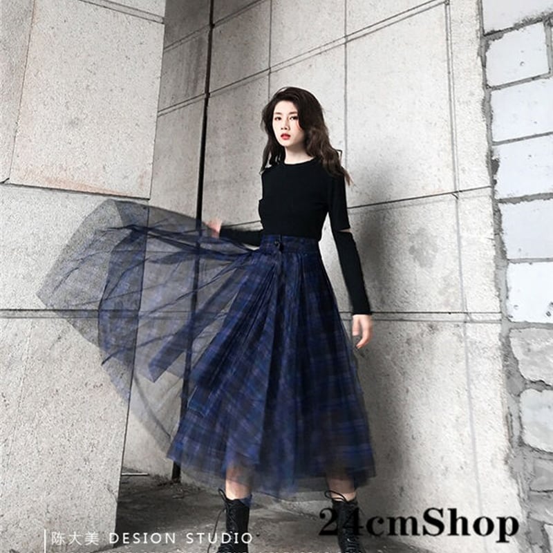 青いチェックのレースのスカート 1122 | 可愛い服量産型服通販 青いチェックのレースのスカート 1122 | 可愛い服量産型服通販
