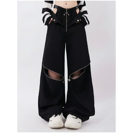 【Amazonで購入可能】グレーレトロジッパーポケットツーウェアデザインドロストパンツ kz001