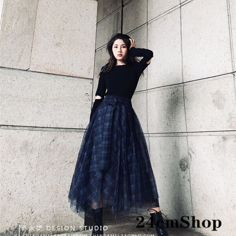 青いチェックのレースのスカート 1122 | 可愛い服量産型服通販