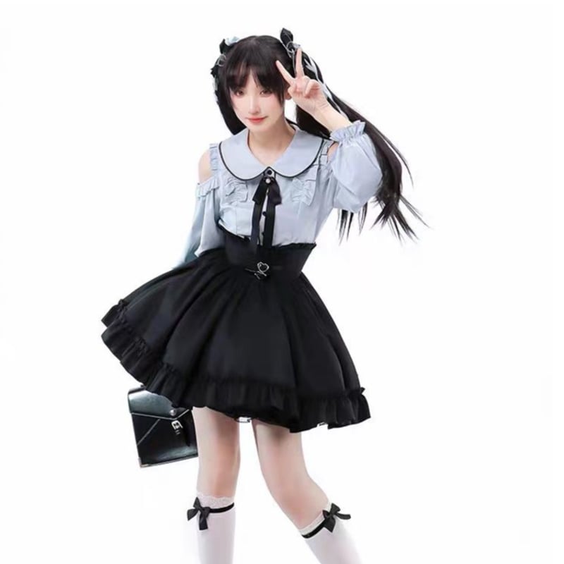 24cmShop リボン付き地雷系ブラウスとジャンパースカート sus014