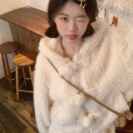 Kawaii Lamb Cashmere  Warm Cotton Short Jacket  wt029