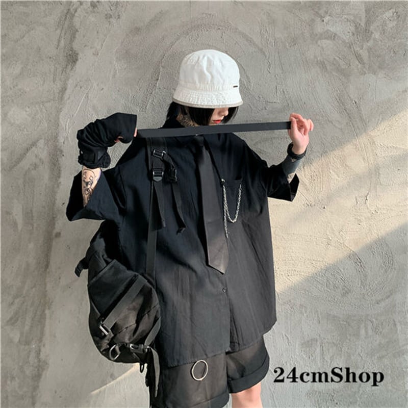 ブラック系半袖シャツネクタイ付き 1349 | 可愛い服量産型服通販 ブラック系半袖シャツネクタイ付き 1349 | 可愛い服量産型服通販