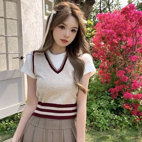 24cmShop 韓国ファッションベスト+Tシャツ+スカート3点セット sus088